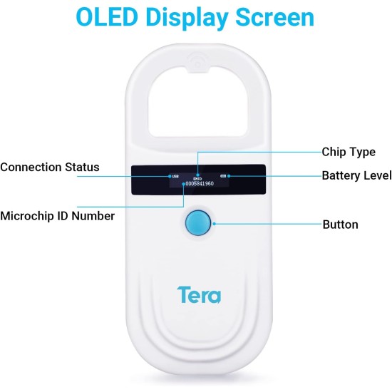 Tera Pet Microchip Reader Scanner with D-Buckle, RFID Portable Animal Chip ID Scanner with OLED Display, Rechargeable Pet Tag Scanner for Dogs, Cats, Pig for ISO 11784/11785, FDX-B, EMID Tera Pet Microchip Reader Scanner with D-Buckle, RFID Portable Animal Chip ID Scanner with OLED Display, Rechargeable Pet Tag Scanner for Dogs, Cats, Pig for ISO 11784/11785, FDX-B, EMID