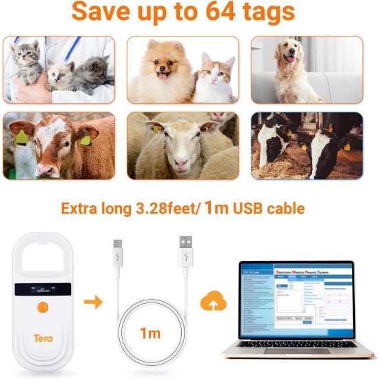 Tera Pet Microchip Reader Scanner with D-Buckle, RFID Portable Animal Chip ID Scanner with OLED Display, Rechargeable Pet Tag Scanner for Dogs, Cats, Pig for ISO 11784/11785, FDX-B, EMID Tera Pet Microchip Reader Scanner with D-Buckle, RFID Portable Animal Chip ID Scanner with OLED Display, Rechargeable Pet Tag Scanner for Dogs, Cats, Pig for ISO 11784/11785, FDX-B, EMID