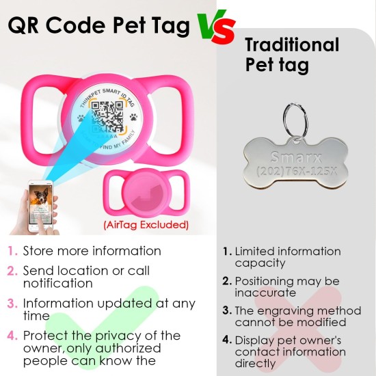 ThinkPet AirTag Dog Collar with QR Code Smart Pet ID Tag, Dual Loop Tracker Holder with Smart QR Code, Waterproof, Dustproof, Silent Airtag Holder, Small BlacK ThinkPet AirTag Dog Collar with QR Code Smart Pet ID Tag, Dual Loop Tracker Holder with Smart QR Code, Waterproof, Dustproof, Silent Airtag Holder, Small BlacK