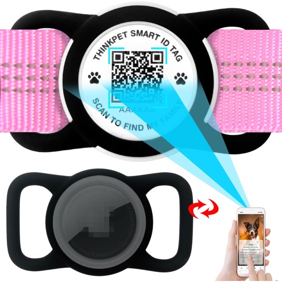 ThinkPet AirTag Dog Collar with QR Code Smart Pet ID Tag, Dual Loop Tracker Holder with Smart QR Code, Waterproof, Dustproof, Silent Airtag Holder, Small BlacK ThinkPet AirTag Dog Collar with QR Code Smart Pet ID Tag, Dual Loop Tracker Holder with Smart QR Code, Waterproof, Dustproof, Silent Airtag Holder, Small BlacK