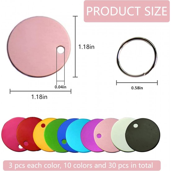 URROMA Pack of 30 Round Blank Pet ID Tags, Mixed Colour Dog ID Tags Double Side Pet Name Phone Number ID Tags Key Rings for Dogs and Puppy, 1.18 x 1.18 Inches URROMA Pack of 30 Round Blank Pet ID Tags, Mixed Colour Dog ID Tags Double Side Pet Name Phone Number ID Tags Key Rings for Dogs and Puppy, 1.18 x 1.18 Inches