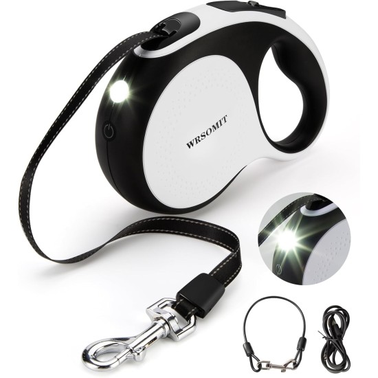 WRSOMIT Retractable Dog Leash with Chew Resistant Cable, 26 Feet, Heavy Duty Dog Leash for Small, Medium, Large Dogs up to 110 lbs, 360° Tangle Free, One Hand Brake, White WRSOMIT Retractable Dog Leash with Chew Resistant Cable, 26 Feet, Heavy Duty Dog Leash for Small, Medium, Large Dogs up to 110 lbs, 360° Tangle Free, One Hand Brake, White