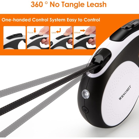 WRSOMIT Retractable Dog Leash with Chew Resistant Cable, 26 Feet, Heavy Duty Dog Leash for Small, Medium, Large Dogs up to 110 lbs, 360° Tangle Free, One Hand Brake, White WRSOMIT Retractable Dog Leash with Chew Resistant Cable, 26 Feet, Heavy Duty Dog Leash for Small, Medium, Large Dogs up to 110 lbs, 360° Tangle Free, One Hand Brake, White