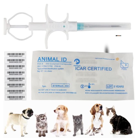 Yanzeo Pet ID Microchip, 1.25 x 7 mm, 134.2 kHz, ISO11784/ISO11785/FDX-B, RFID Tags, 15 Bit RFID Microchip for Dogs, Cats, Pigs, Laboratory Animals, Microchip Registration, Pack of 5 Yanzeo Pet ID Microchip, 1.25 x 7 mm, 134.2 kHz, ISO11784/ISO11785/FDX-B, RFID Tags, 15 Bit RFID Microchip for Dogs, Cats, Pigs, Laboratory Animals, Microchip Registration, Pack of 5