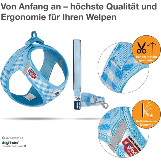 curli Puppy Set, Air Mesh Harness with Lead, 3XS, Sky blue caro curli Puppy Set, Air Mesh Harness with Lead, 3XS, Sky blue caro