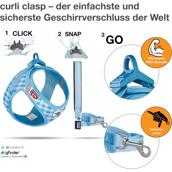 curli Puppy Set, Air Mesh Harness with Lead, 3XS, Sky blue caro curli Puppy Set, Air Mesh Harness with Lead, 3XS, Sky blue caro