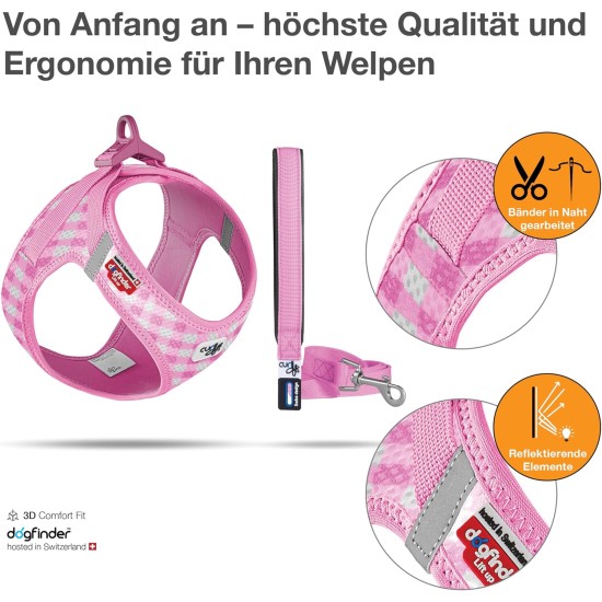 curli Puppy Set, Air Mesh Harness with Lead, XS, Pink caro curli Puppy Set, Air Mesh Harness with Lead, XS, Pink caro