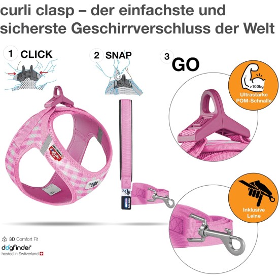 curli Puppy Set, Air Mesh Harness with Lead, XS, Pink caro curli Puppy Set, Air Mesh Harness with Lead, XS, Pink caro