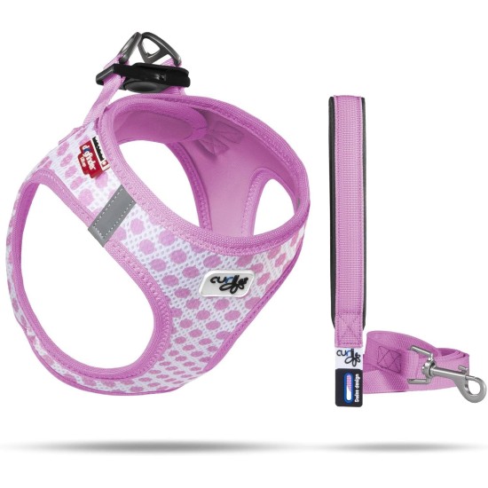 curli Puppy Set, Air Mesh Harness with Lead, XS, Pink circles curli Puppy Set, Air Mesh Harness with Lead, XS, Pink circles