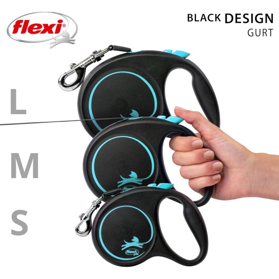 flexi® Black Design M Belt 5 m Black / Blue Roll Lead for Dogs up to 25 kg flexi® Black Design M Belt 5 m Black / Blue Roll Lead for Dogs up to 25 kg