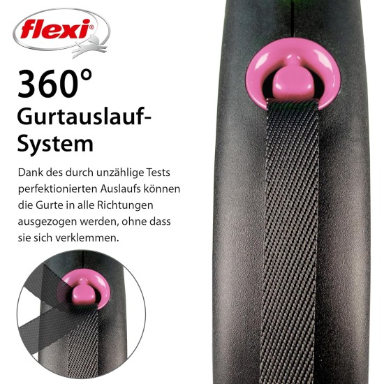 flexi® Black Design S Belt 5 m Black/Pink Roll Lead for Dogs up to 15 kg flexi® Black Design S Belt 5 m Black/Pink Roll Lead for Dogs up to 15 kg