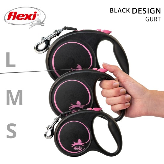 flexi® Black Design S Belt 5 m Black/Pink Roll Lead for Dogs up to 15 kg flexi® Black Design S Belt 5 m Black/Pink Roll Lead for Dogs up to 15 kg