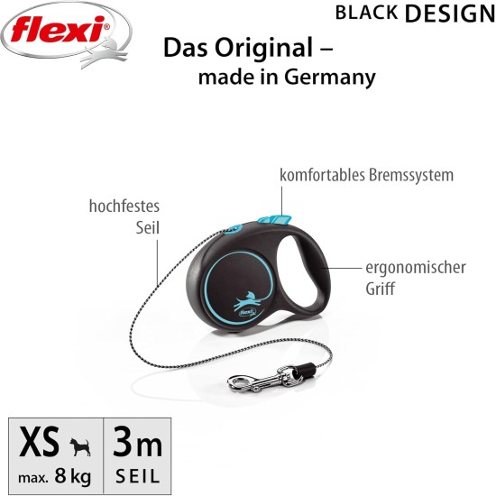 flexi® Black Design XS Rope 3 m Black/Blue Roll Lead for Dogs up to 8 kg flexi® Black Design XS Rope 3 m Black/Blue Roll Lead for Dogs up to 8 kg