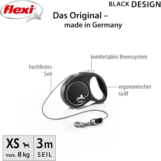 flexi® Black Design XS Rope 3 m Black/Silver Roll Lead for Dogs up to 8 kg flexi® Black Design XS Rope 3 m Black/Silver Roll Lead for Dogs up to 8 kg