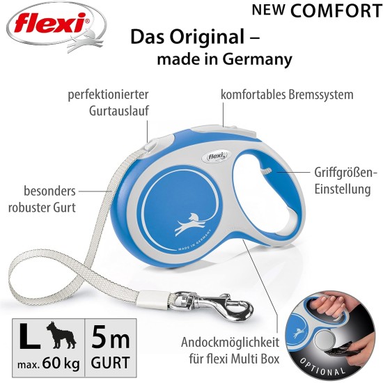 flexi® Comfort L Belt 5 m Blue Roll Lead for Dogs up to 60 kg flexi® Comfort L Belt 5 m Blue Roll Lead for Dogs up to 60 kg