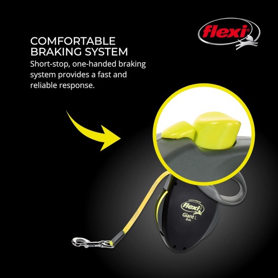 flexi Giant L Retractable Dog Leash (Tape), Large, Black/Neon flexi Giant L Retractable Dog Leash (Tape), Large, Black/Neon