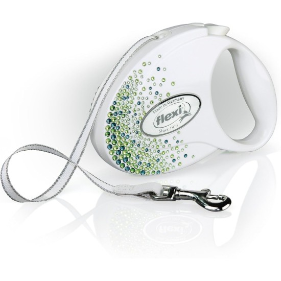 flexi Glam Splash Leaf with Swarovski Crystals M – Dog Retractable Lead – 5 Metres – White