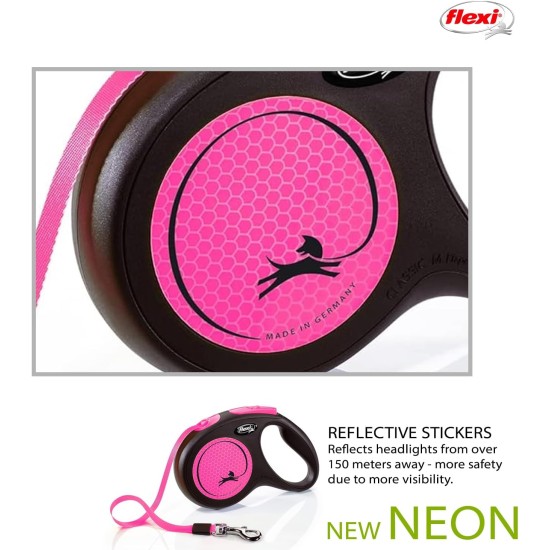 flexi® Neon M Strap 5 m Black Neon Pink Strap Reflective Side Panel Roll Lead for Dogs up to 25 kg flexi® Neon M Strap 5 m Black Neon Pink Strap Reflective Side Panel Roll Lead for Dogs up to 25 kg