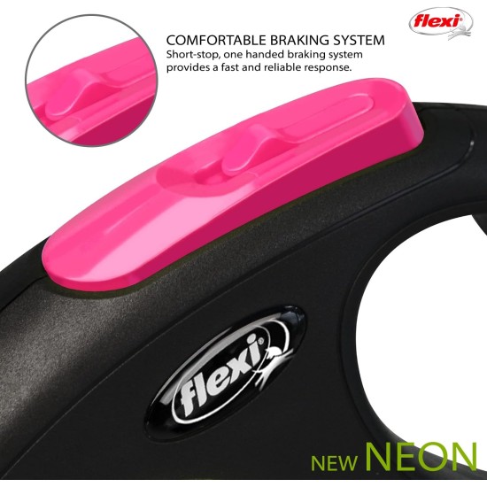 flexi® Neon M Strap 5 m Black Neon Pink Strap Reflective Side Panel Roll Lead for Dogs up to 25 kg flexi® Neon M Strap 5 m Black Neon Pink Strap Reflective Side Panel Roll Lead for Dogs up to 25 kg