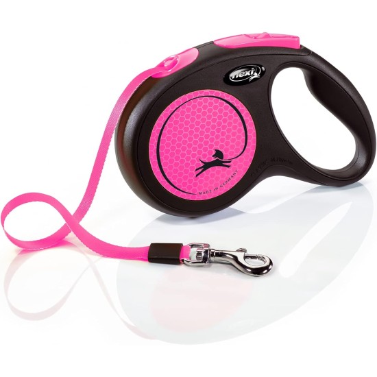 flexi® Neon M Strap 5 m Black Neon Pink Strap Reflective Side Panel Roll Lead for Dogs up to 25 kg