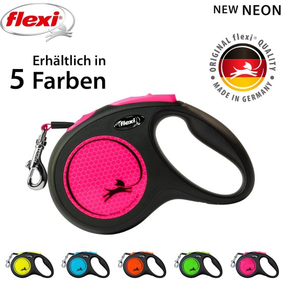flexi® Neon M Strap 5 m Black Neon Pink Strap Reflective Side Panel Roll Lead for Dogs up to 25 kg flexi® Neon M Strap 5 m Black Neon Pink Strap Reflective Side Panel Roll Lead for Dogs up to 25 kg