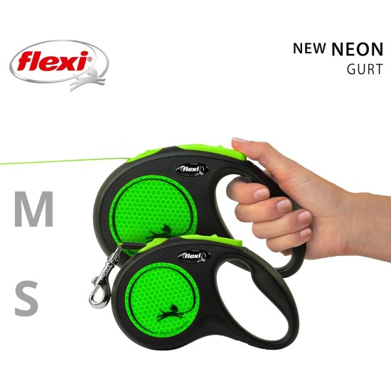 flexi® Neon S 5 m Black Neon Green Strap Reflective Side Panel Roll Lead for Dogs up to 15 kg flexi® Neon S 5 m Black Neon Green Strap Reflective Side Panel Roll Lead for Dogs up to 15 kg