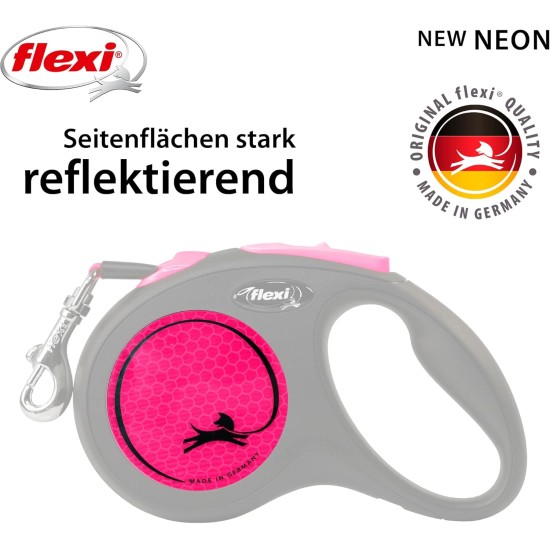 flexi® Neon S Strap 5 m Black Neon Pink Strap Reflective Side Panel Roll Lead for Dogs up to 15 kg flexi® Neon S Strap 5 m Black Neon Pink Strap Reflective Side Panel Roll Lead for Dogs up to 15 kg