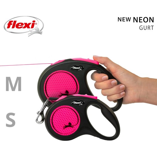 flexi® Neon S Strap 5 m Black Neon Pink Strap Reflective Side Panel Roll Lead for Dogs up to 15 kg flexi® Neon S Strap 5 m Black Neon Pink Strap Reflective Side Panel Roll Lead for Dogs up to 15 kg