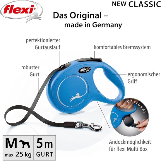 flexi New Classic M Lead For Dogs Up To 25 kg, 5 m, Blue flexi New Classic M Lead For Dogs Up To 25 kg, 5 m, Blue