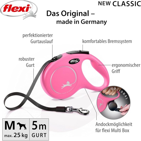 flexi New Classic M Lead For Dogs Up To 25 kg, 5 m, Pink flexi New Classic M Lead For Dogs Up To 25 kg, 5 m, Pink