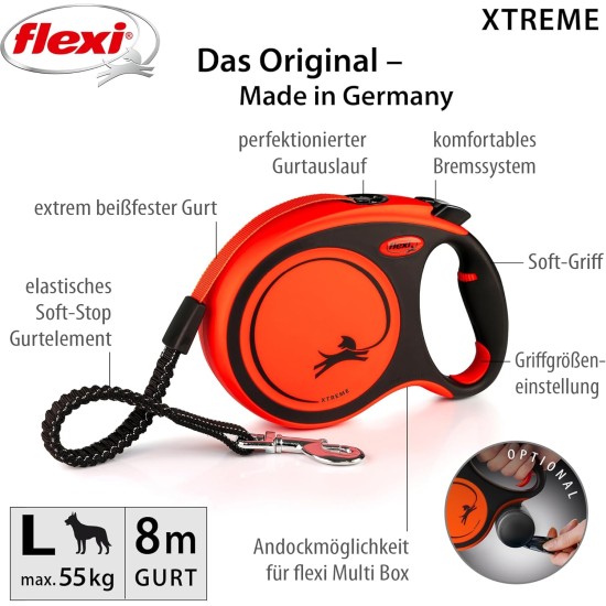 flexi Xtreme L Strap 8 m Black, Extremely Bite-Resistant Orange Strap, Extra Robust Roll Lead for Dogs up to 55 kg flexi Xtreme L Strap 8 m Black, Extremely Bite-Resistant Orange Strap, Extra Robust Roll Lead for Dogs up to 55 kg