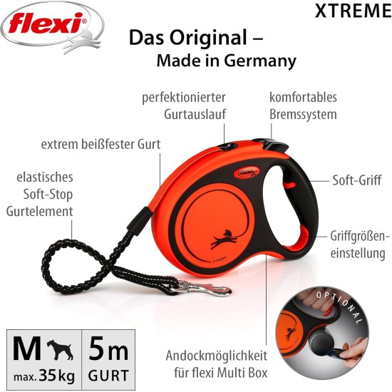 flexi® Xtreme M Belt 5 m Black Extremely Bite-Resistant Orange Belt Extra Robust Roll Lead for Dogs up to 35 kg flexi® Xtreme M Belt 5 m Black Extremely Bite-Resistant Orange Belt Extra Robust Roll Lead for Dogs up to 35 kg