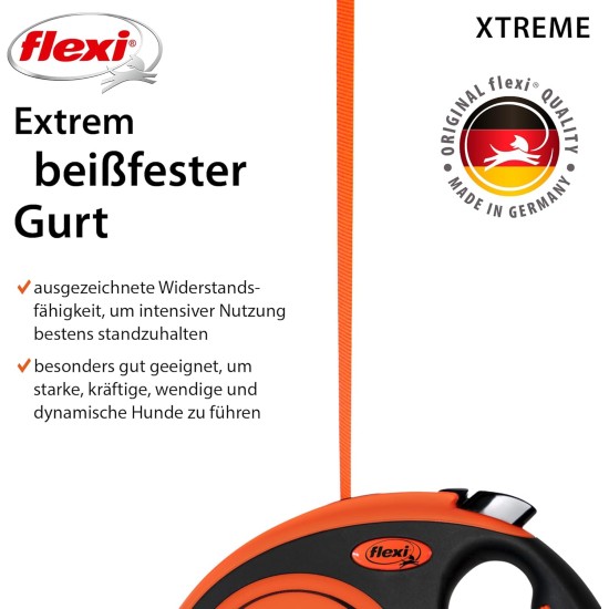 flexi® Xtreme M Belt 5 m Black Extremely Bite-Resistant Orange Belt Extra Robust Roll Lead for Dogs up to 35 kg flexi® Xtreme M Belt 5 m Black Extremely Bite-Resistant Orange Belt Extra Robust Roll Lead for Dogs up to 35 kg