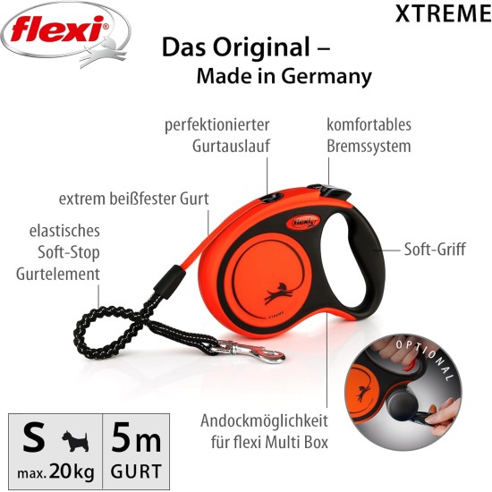 flexi Xtreme Retractable Lead – Tape Leash, Orange – S flexi Xtreme Retractable Lead – Tape Leash, Orange – S