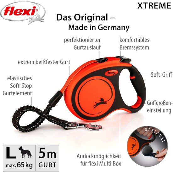 flexi Xtreme Retractable Lead – Tape Leash, Orange – S flexi Xtreme Retractable Lead – Tape Leash, Orange – S