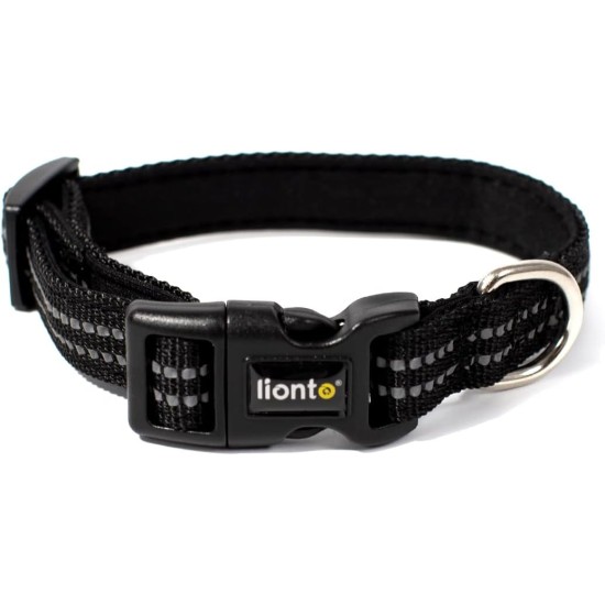 lionto Durable Nylon Dog Collar, Extra Small, Soft Padded Collar for Dogs, 360° Reflective & Click Closure, Metal Ring & Adjustment by Continuous Slider, Beige lionto Durable Nylon Dog Collar, Extra Small, Soft Padded Collar for Dogs, 360° Reflective & Click Closure, Metal Ring & Adjustment by Continuous Slider, Beige