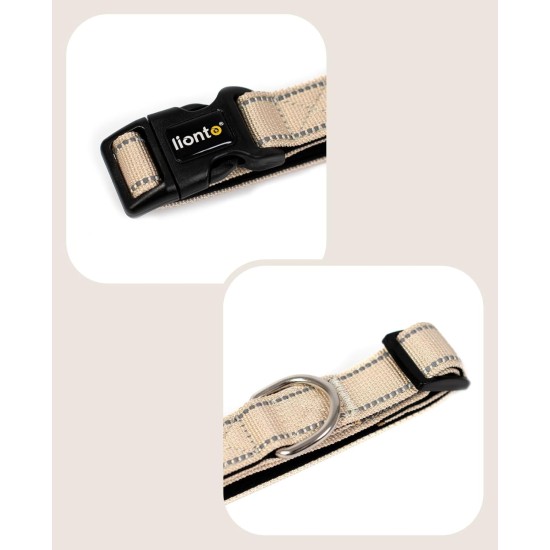 lionto Durable Nylon Dog Collar, Extra Small, Soft Padded Collar for Dogs, 360° Reflective & Click Closure, Metal Ring & Adjustment by Continuous Slider, Beige lionto Durable Nylon Dog Collar, Extra Small, Soft Padded Collar for Dogs, 360° Reflective & Click Closure, Metal Ring & Adjustment by Continuous Slider, Beige