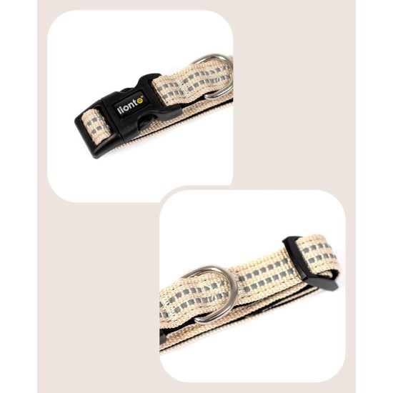 lionto Durable Nylon Dog Collar, Extra Small, Soft Padded Collar for Dogs, 360° Reflective & Click Closure, Metal Ring & Adjustment by Continuous Slider, Beige lionto Durable Nylon Dog Collar, Extra Small, Soft Padded Collar for Dogs, 360° Reflective & Click Closure, Metal Ring & Adjustment by Continuous Slider, Beige