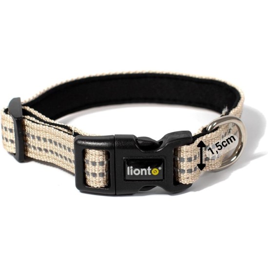 lionto Durable Nylon Dog Collar, Extra Small, Soft Padded Collar for Dogs, 360° Reflective & Click Closure, Metal Ring & Adjustment by Continuous Slider, Beige lionto Durable Nylon Dog Collar, Extra Small, Soft Padded Collar for Dogs, 360° Reflective & Click Closure, Metal Ring & Adjustment by Continuous Slider, Beige