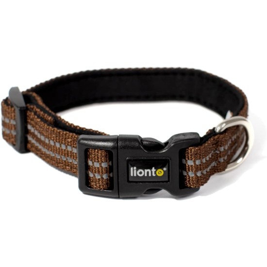 lionto Durable Nylon Dog Collar, Extra Small, Soft Padded Collar for Dogs, 360° Reflective & Click Closure, Metal Ring & Adjustment by Continuous Slider, Beige lionto Durable Nylon Dog Collar, Extra Small, Soft Padded Collar for Dogs, 360° Reflective & Click Closure, Metal Ring & Adjustment by Continuous Slider, Beige