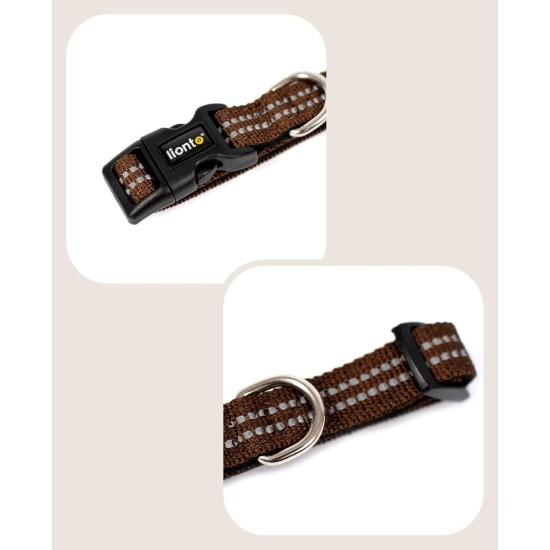 lionto Durable Nylon Dog Collar, Extra Small, Soft Padded Collar for Dogs, 360° Reflective & Click Closure, Metal Ring & Adjustment by Continuous Slider, Beige lionto Durable Nylon Dog Collar, Extra Small, Soft Padded Collar for Dogs, 360° Reflective & Click Closure, Metal Ring & Adjustment by Continuous Slider, Beige
