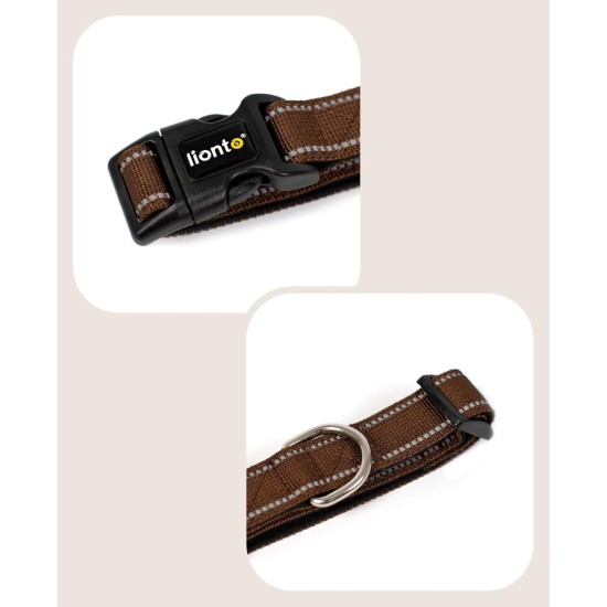 lionto Durable Nylon Dog Collar, Extra Small, Soft Padded Collar for Dogs, 360° Reflective & Click Closure, Metal Ring & Adjustment by Continuous Slider, Beige lionto Durable Nylon Dog Collar, Extra Small, Soft Padded Collar for Dogs, 360° Reflective & Click Closure, Metal Ring & Adjustment by Continuous Slider, Beige