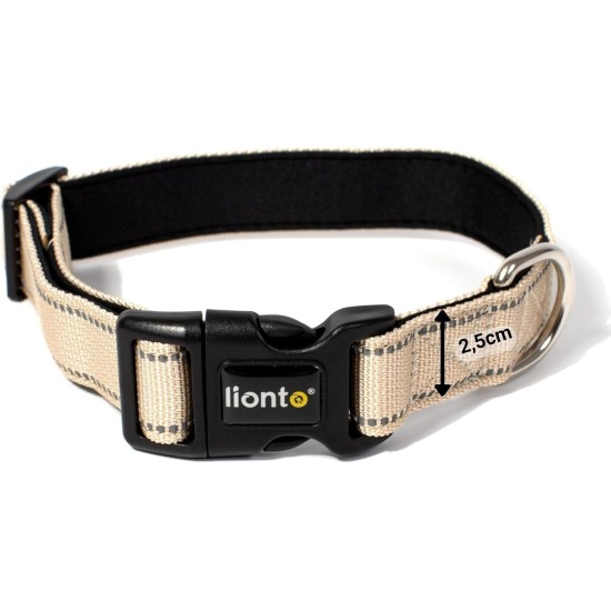 lionto Durable Nylon Dog Collar, Extra Small, Soft Padded Collar for Dogs, 360° Reflective & Click Closure, Metal Ring & Adjustment by Continuous Slider, Beige lionto Durable Nylon Dog Collar, Extra Small, Soft Padded Collar for Dogs, 360° Reflective & Click Closure, Metal Ring & Adjustment by Continuous Slider, Beige