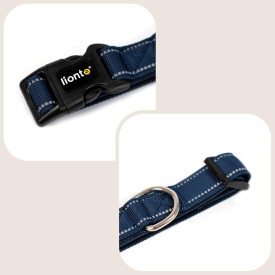 lionto Padded Dog Collar Nylon Reflective Waterproof Adjustable Size L Black lionto Padded Dog Collar Nylon Reflective Waterproof Adjustable Size L Black