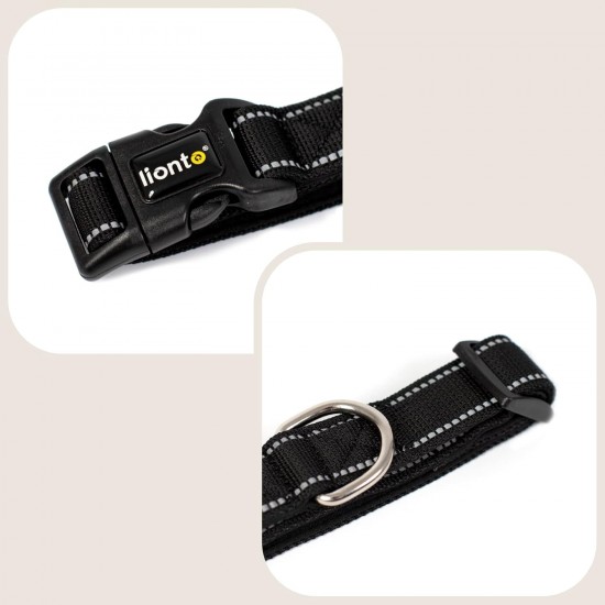 lionto Padded Dog Collar Nylon Reflective Waterproof Adjustable Size S Black lionto Padded Dog Collar Nylon Reflective Waterproof Adjustable Size S Black