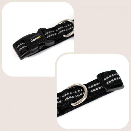 lionto Padded Dog Collar Nylon Reflective Waterproof Adjustable Size XS Black lionto Padded Dog Collar Nylon Reflective Waterproof Adjustable Size XS Black