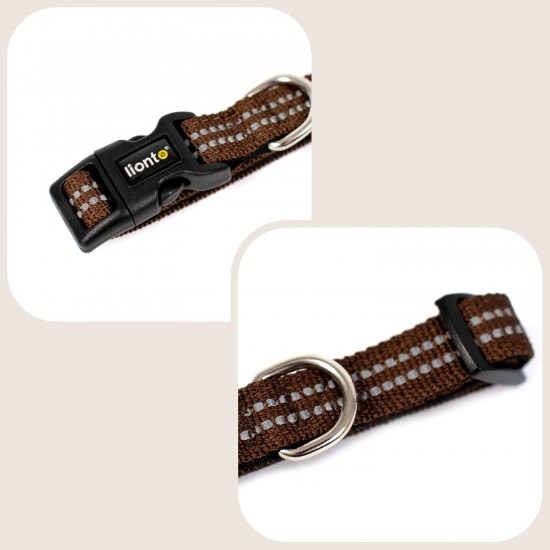 lionto Padded Dog Collar Nylon Reflective Waterproof Adjustable Size XS Brown lionto Padded Dog Collar Nylon Reflective Waterproof Adjustable Size XS Brown