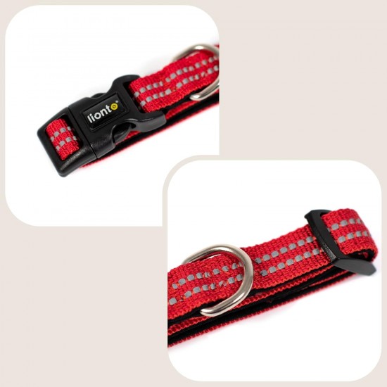 lionto Padded Dog Collar Nylon Reflective Waterproof Adjustable Size XS Red lionto Padded Dog Collar Nylon Reflective Waterproof Adjustable Size XS Red