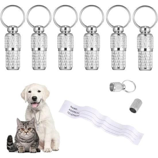 tiopeia Pack of 6 Address Tags for Dogs Cats ID Tag Dog Tag Animal Tag with Key Rings and Waterproof Pill Box for Cat Collar Dog Collar tiopeia Pack of 6 Address Tags for Dogs Cats ID Tag Dog Tag Animal Tag with Key Rings and Waterproof Pill Box for Cat Collar Dog Collar