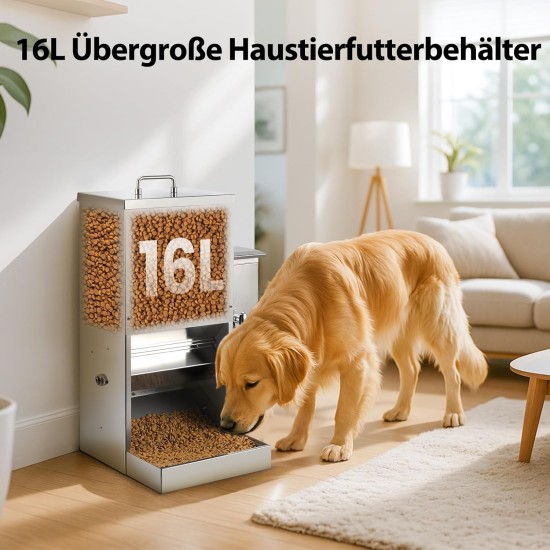 16L Large Automatic Dog Feeder with Timer, Stainless Steel Automatic Feeder with Programmable Feeding Plan for Large Dogs or Cats 16L Large Automatic Dog Feeder with Timer, Stainless Steel Automatic Feeder with Programmable Feeding Plan for Large Dogs or Cats